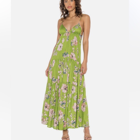 Sun Becomes Her Revolve Womens Dress 6 Green Solstice Trapeze Maxi Floral Tiered - Picture 11 of 11